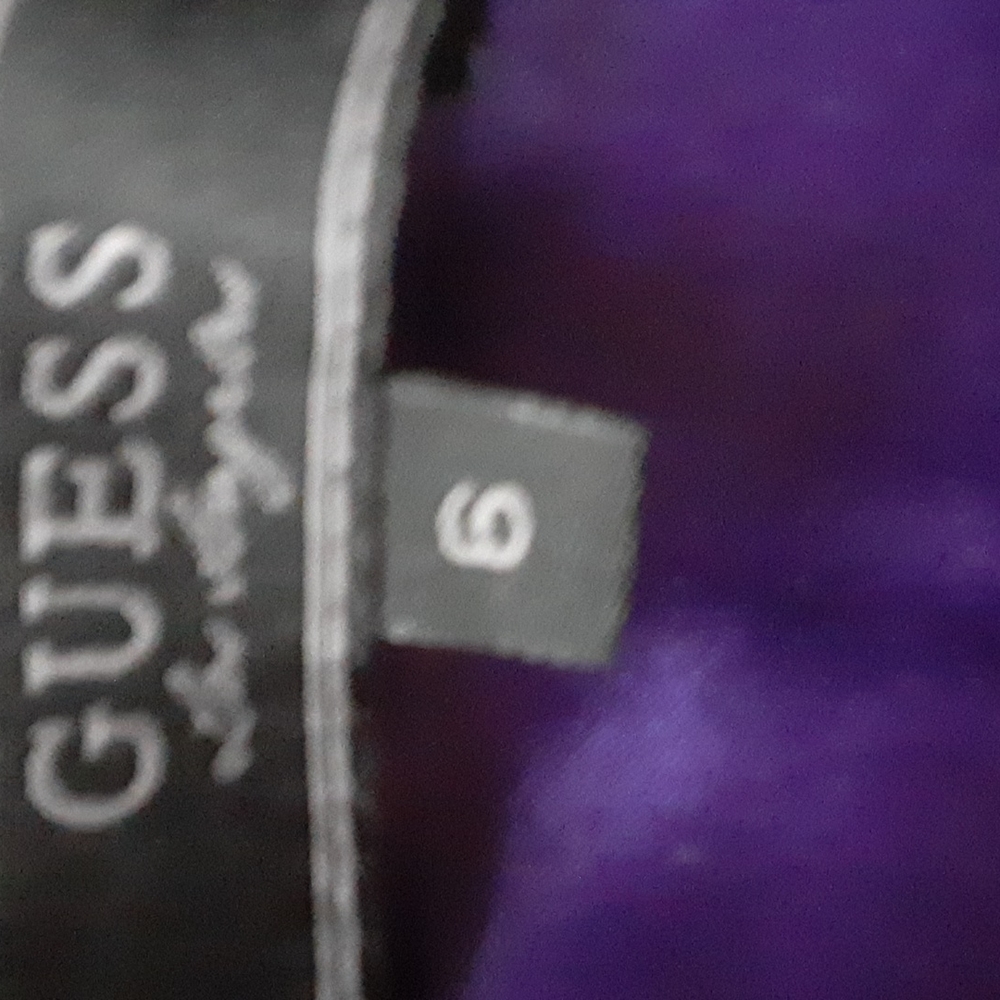 Guess sz 6 abstract print lace trim mini dress bodycon purple and black - Picture 5 of 7